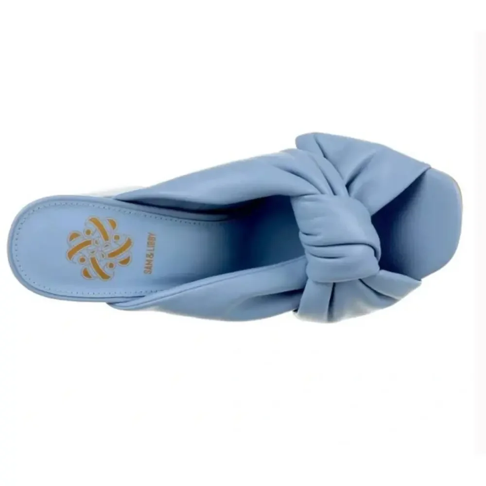 Sam and Libby blue leather bow ties sandals heels sz 7